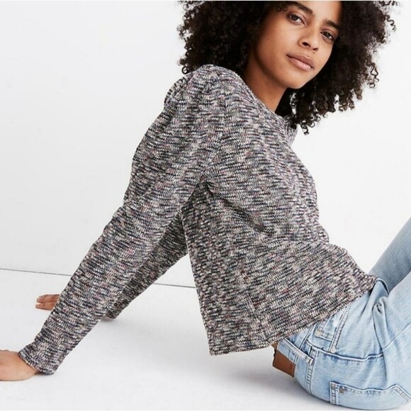 Madewell Pink Blue Black White Mottled Cropped Knit Multicolor Sweater M (A0023) - Picture 1 of 10